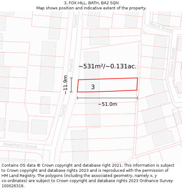 3, FOX HILL, BATH, BA2 5QN: Plot and title map