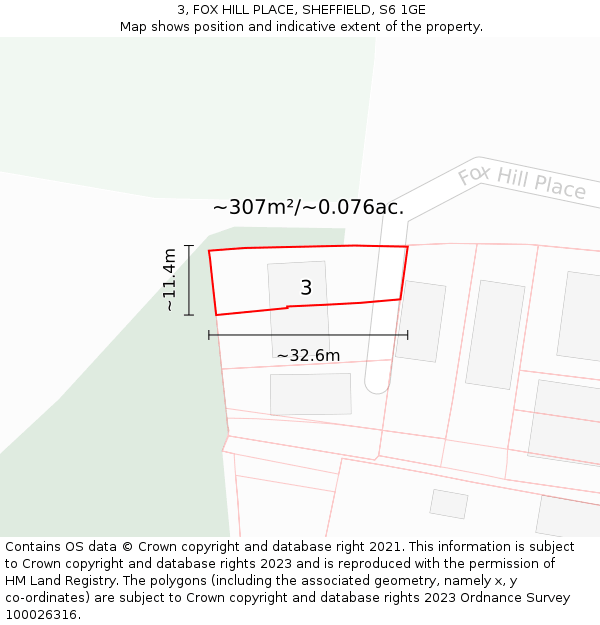 3, FOX HILL PLACE, SHEFFIELD, S6 1GE: Plot and title map