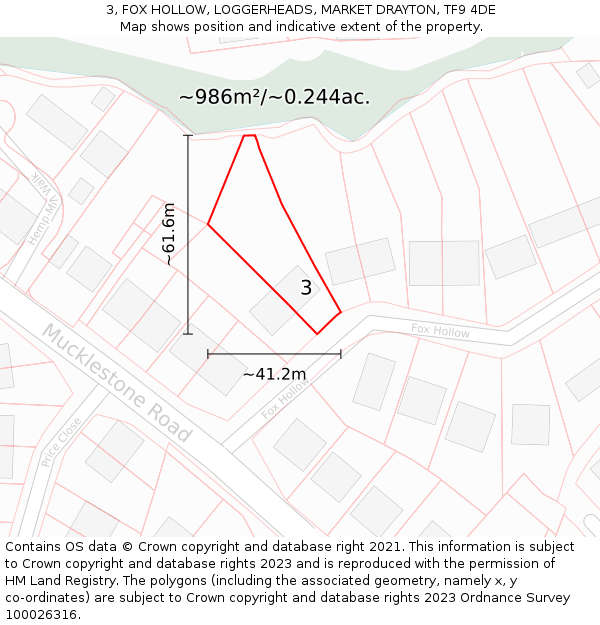 3, FOX HOLLOW, LOGGERHEADS, MARKET DRAYTON, TF9 4DE: Plot and title map