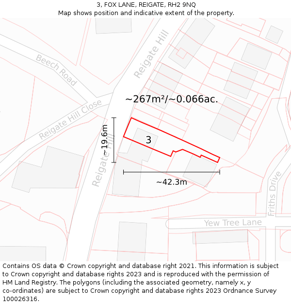 3, FOX LANE, REIGATE, RH2 9NQ: Plot and title map