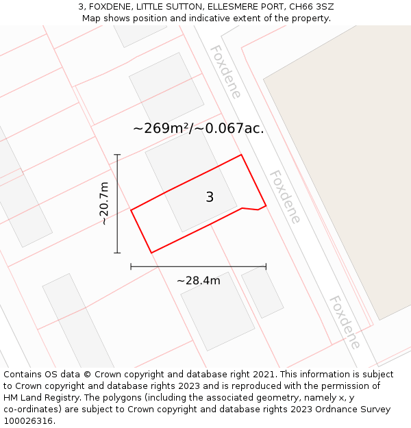 3, FOXDENE, LITTLE SUTTON, ELLESMERE PORT, CH66 3SZ: Plot and title map