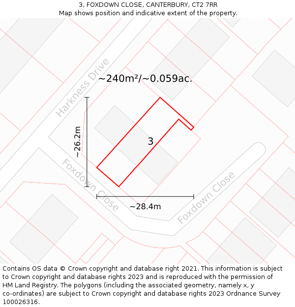 3, FOXDOWN CLOSE, CANTERBURY, CT2 7RR: Plot and title map