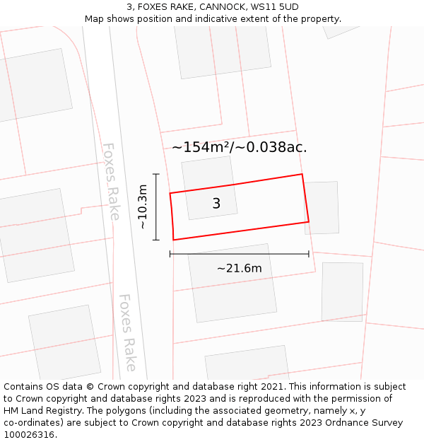 3, FOXES RAKE, CANNOCK, WS11 5UD: Plot and title map