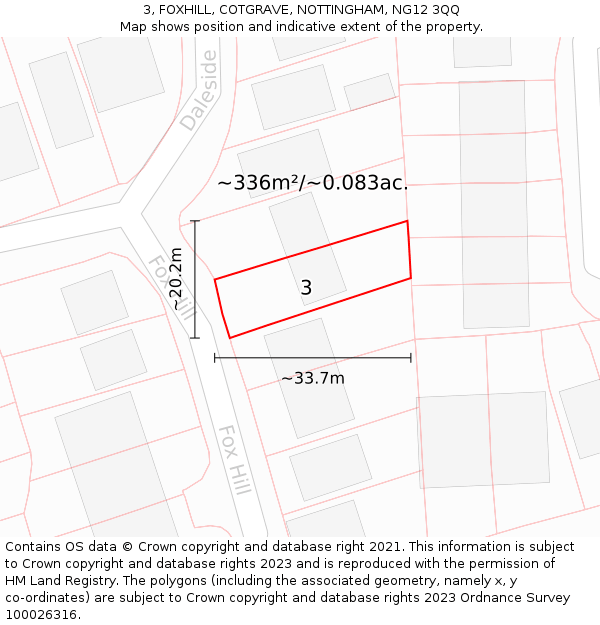 3, FOXHILL, COTGRAVE, NOTTINGHAM, NG12 3QQ: Plot and title map