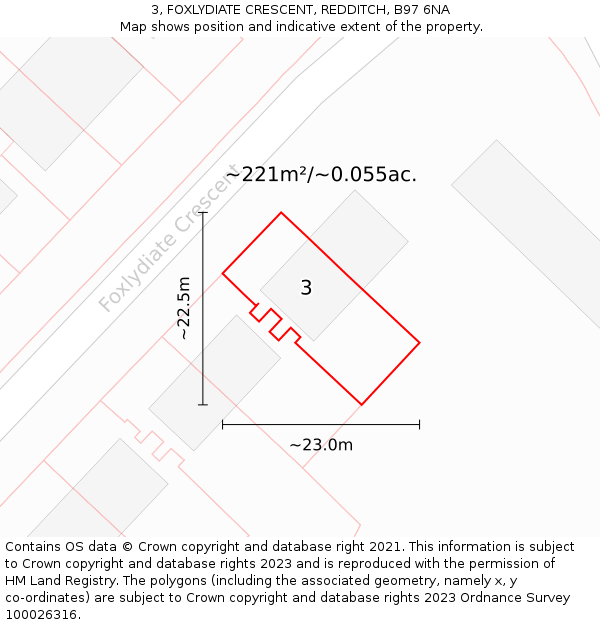 3, FOXLYDIATE CRESCENT, REDDITCH, B97 6NA: Plot and title map