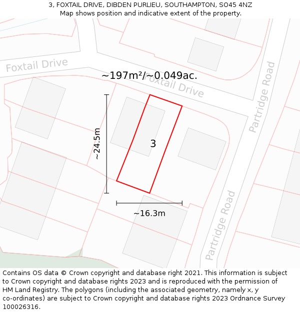 3, FOXTAIL DRIVE, DIBDEN PURLIEU, SOUTHAMPTON, SO45 4NZ: Plot and title map
