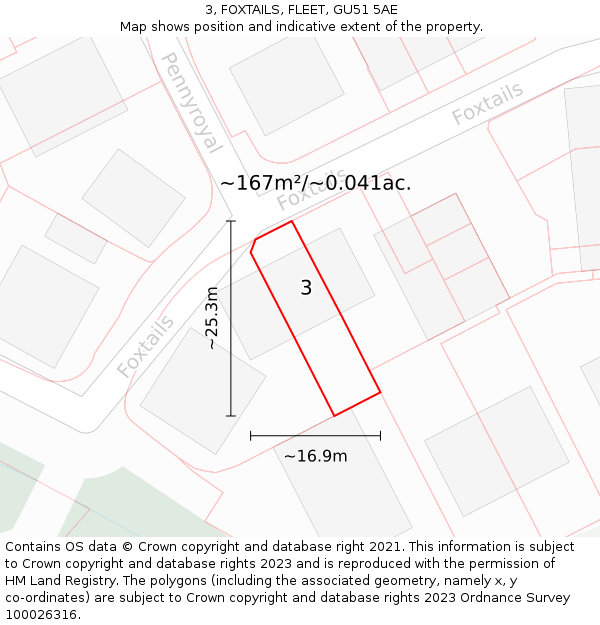 3, FOXTAILS, FLEET, GU51 5AE: Plot and title map