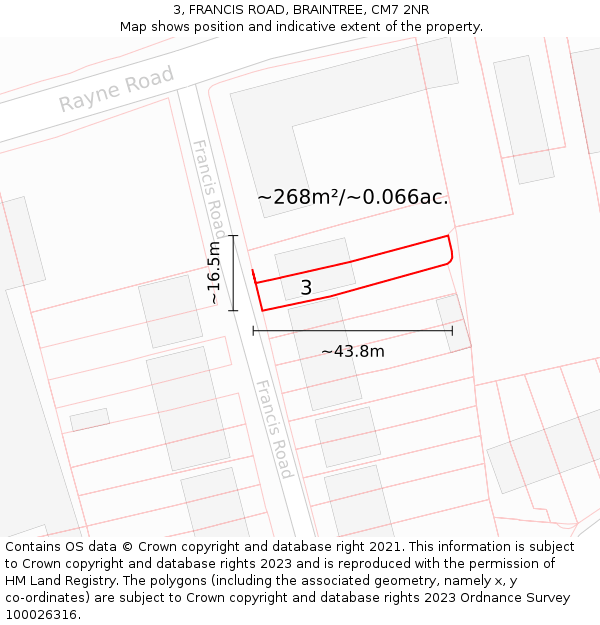 3, FRANCIS ROAD, BRAINTREE, CM7 2NR: Plot and title map