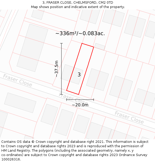3, FRASER CLOSE, CHELMSFORD, CM2 0TD: Plot and title map