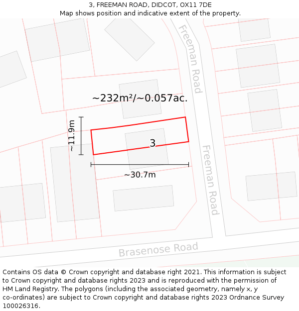 3, FREEMAN ROAD, DIDCOT, OX11 7DE: Plot and title map