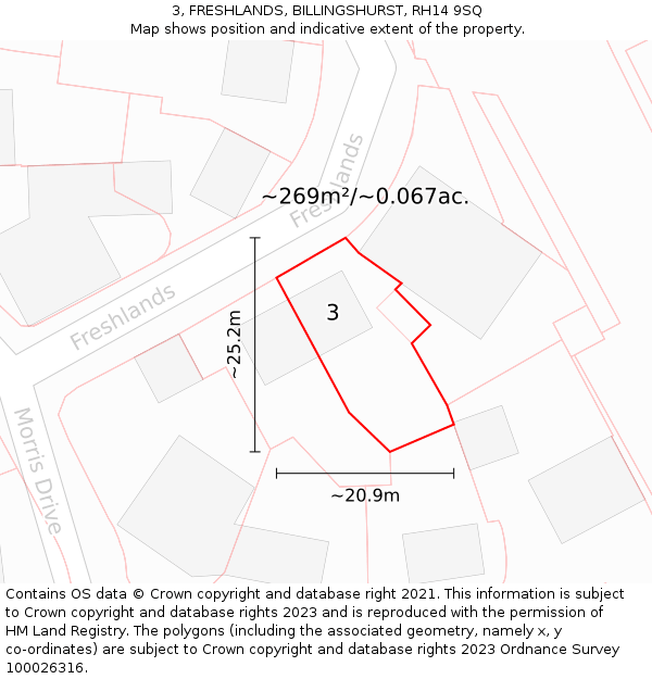 3, FRESHLANDS, BILLINGSHURST, RH14 9SQ: Plot and title map