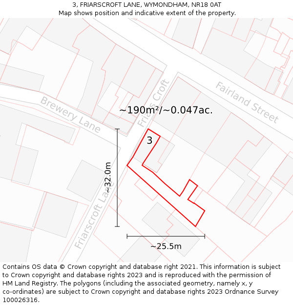 3, FRIARSCROFT LANE, WYMONDHAM, NR18 0AT: Plot and title map