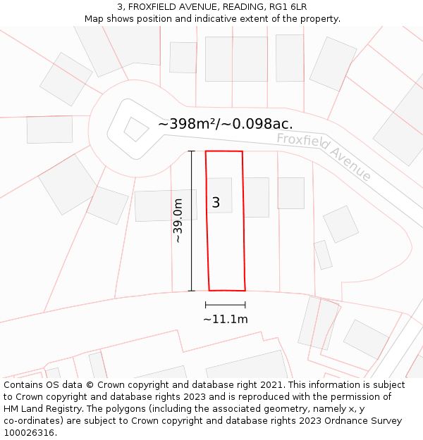 3, FROXFIELD AVENUE, READING, RG1 6LR: Plot and title map