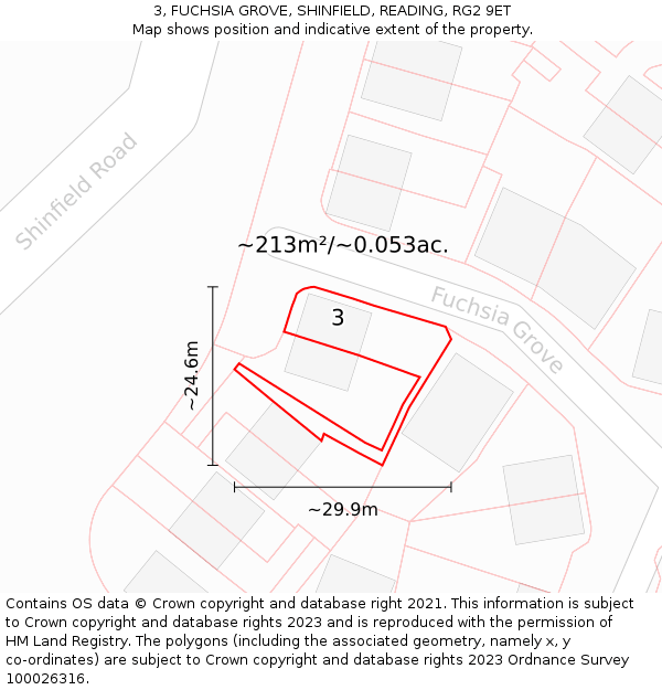 3, FUCHSIA GROVE, SHINFIELD, READING, RG2 9ET: Plot and title map