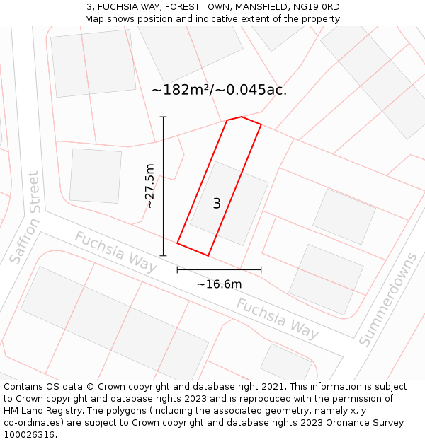 3, FUCHSIA WAY, FOREST TOWN, MANSFIELD, NG19 0RD: Plot and title map