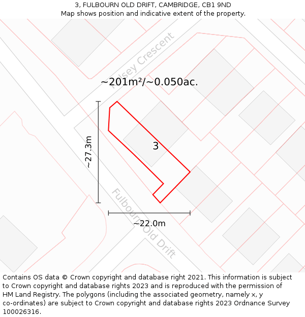 3, FULBOURN OLD DRIFT, CAMBRIDGE, CB1 9ND: Plot and title map