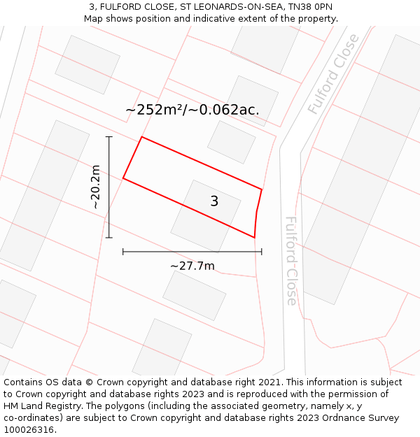 3, FULFORD CLOSE, ST LEONARDS-ON-SEA, TN38 0PN: Plot and title map