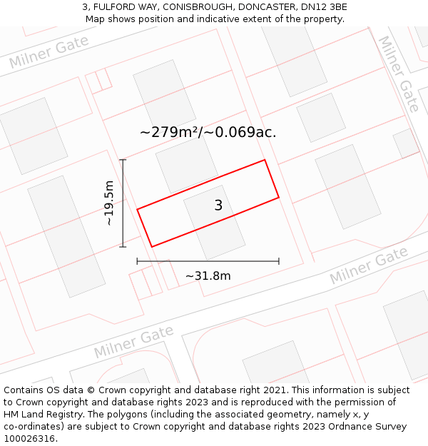 3, FULFORD WAY, CONISBROUGH, DONCASTER, DN12 3BE: Plot and title map