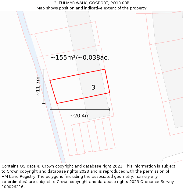 3, FULMAR WALK, GOSPORT, PO13 0RR: Plot and title map