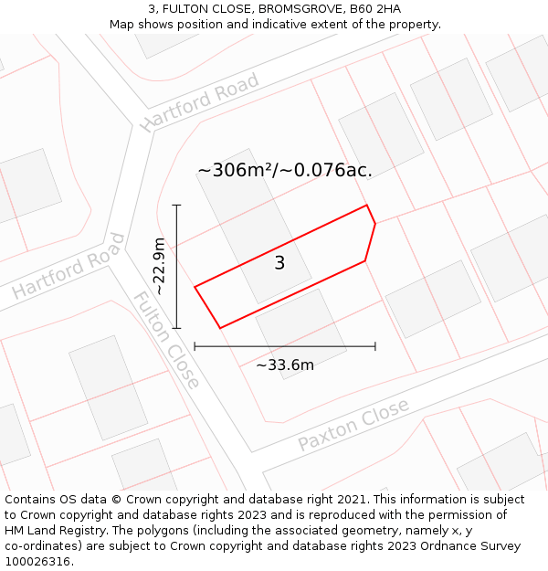 3, FULTON CLOSE, BROMSGROVE, B60 2HA: Plot and title map