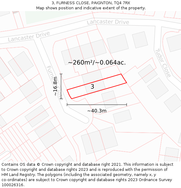 3, FURNESS CLOSE, PAIGNTON, TQ4 7RX: Plot and title map