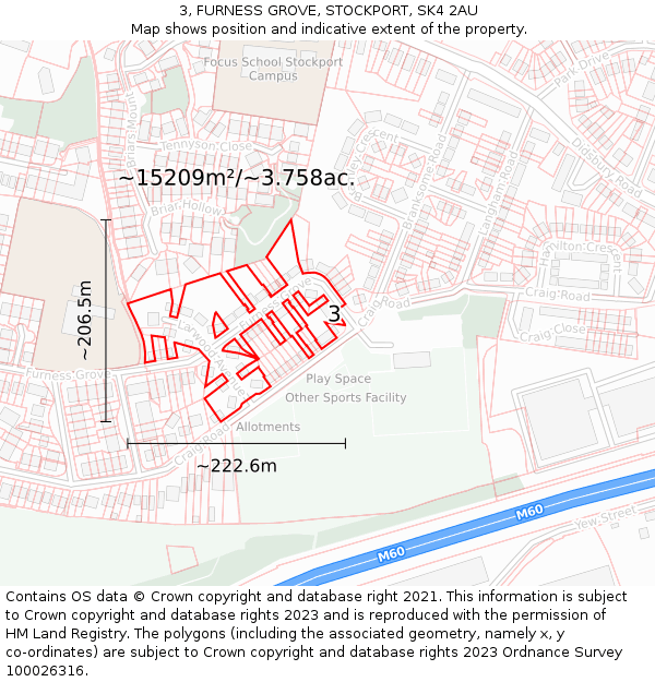 3, FURNESS GROVE, STOCKPORT, SK4 2AU: Plot and title map
