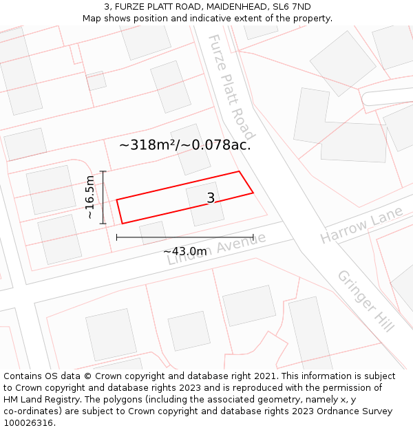 3, FURZE PLATT ROAD, MAIDENHEAD, SL6 7ND: Plot and title map