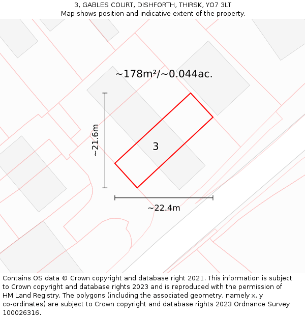 3, GABLES COURT, DISHFORTH, THIRSK, YO7 3LT: Plot and title map