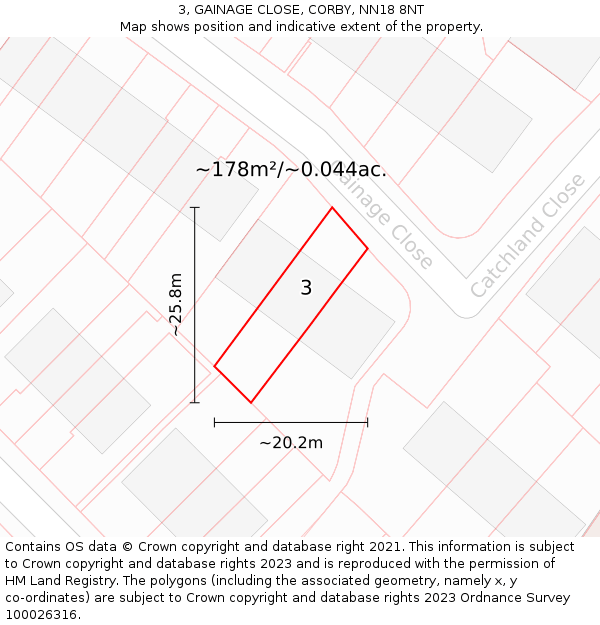 3, GAINAGE CLOSE, CORBY, NN18 8NT: Plot and title map