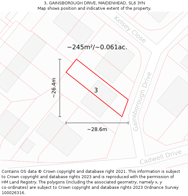 3, GAINSBOROUGH DRIVE, MAIDENHEAD, SL6 3YN: Plot and title map