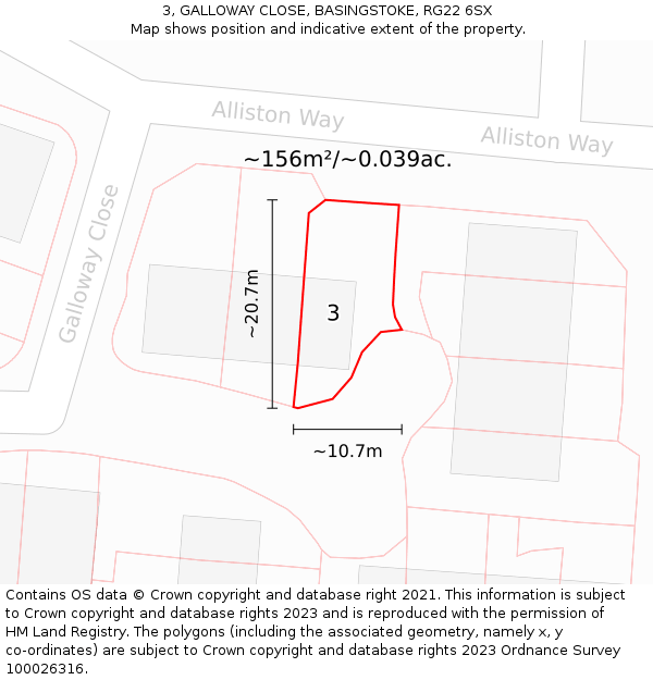 3, GALLOWAY CLOSE, BASINGSTOKE, RG22 6SX: Plot and title map