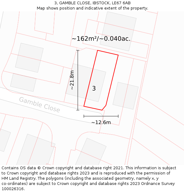 3, GAMBLE CLOSE, IBSTOCK, LE67 6AB: Plot and title map