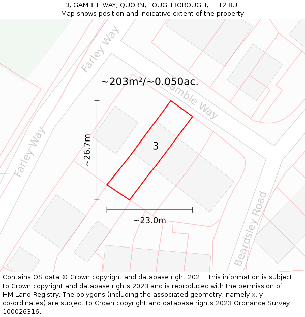 3, GAMBLE WAY, QUORN, LOUGHBOROUGH, LE12 8UT: Plot and title map