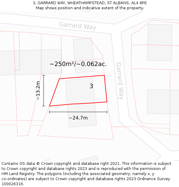 3, GARRARD WAY, WHEATHAMPSTEAD, ST ALBANS, AL4 8PE: Plot and title map