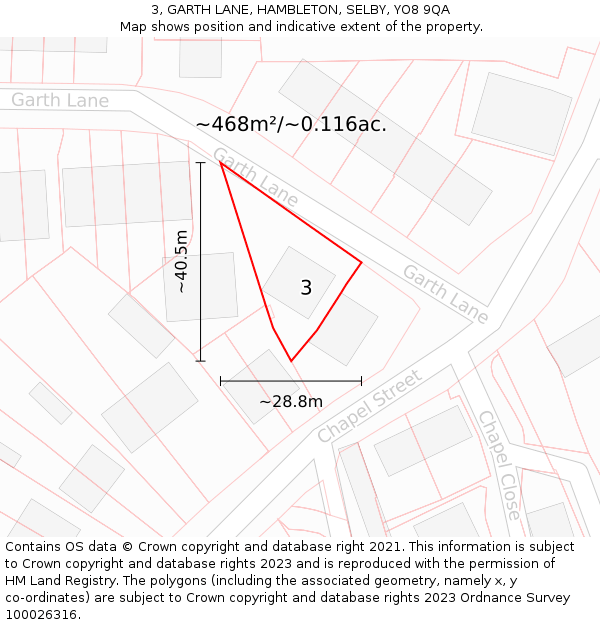 3, GARTH LANE, HAMBLETON, SELBY, YO8 9QA: Plot and title map