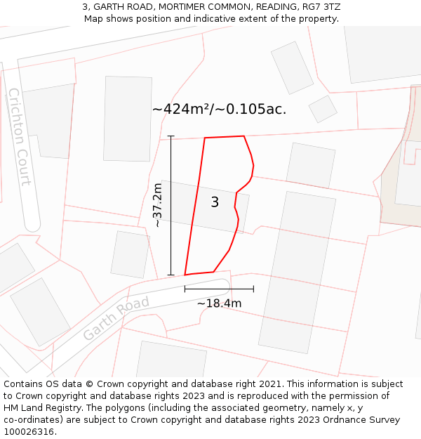 3, GARTH ROAD, MORTIMER COMMON, READING, RG7 3TZ: Plot and title map