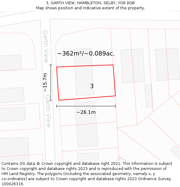 3, GARTH VIEW, HAMBLETON, SELBY, YO8 9QB: Plot and title map