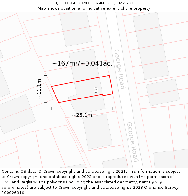 3, GEORGE ROAD, BRAINTREE, CM7 2RX: Plot and title map