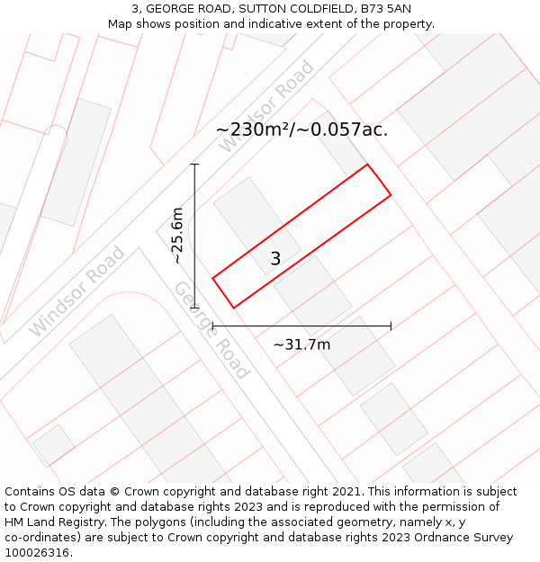 3, GEORGE ROAD, SUTTON COLDFIELD, B73 5AN: Plot and title map