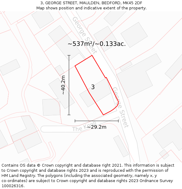 3, GEORGE STREET, MAULDEN, BEDFORD, MK45 2DF: Plot and title map
