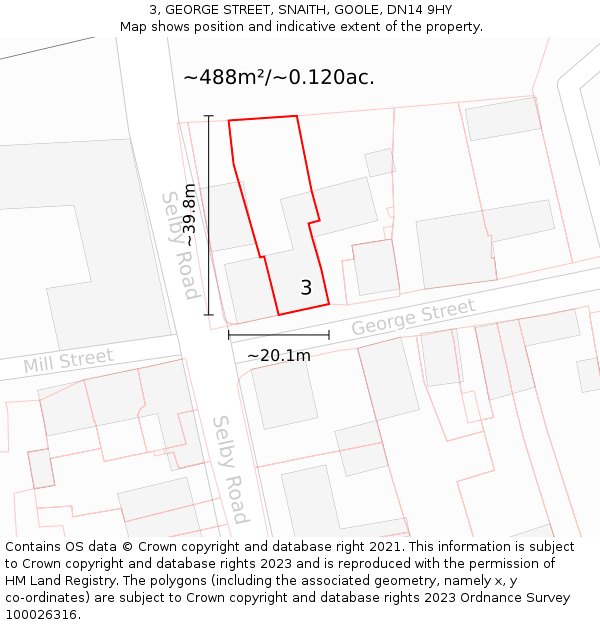 3, GEORGE STREET, SNAITH, GOOLE, DN14 9HY: Plot and title map