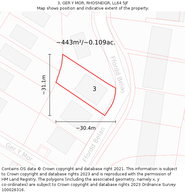 3, GER Y MOR, RHOSNEIGR, LL64 5JF: Plot and title map