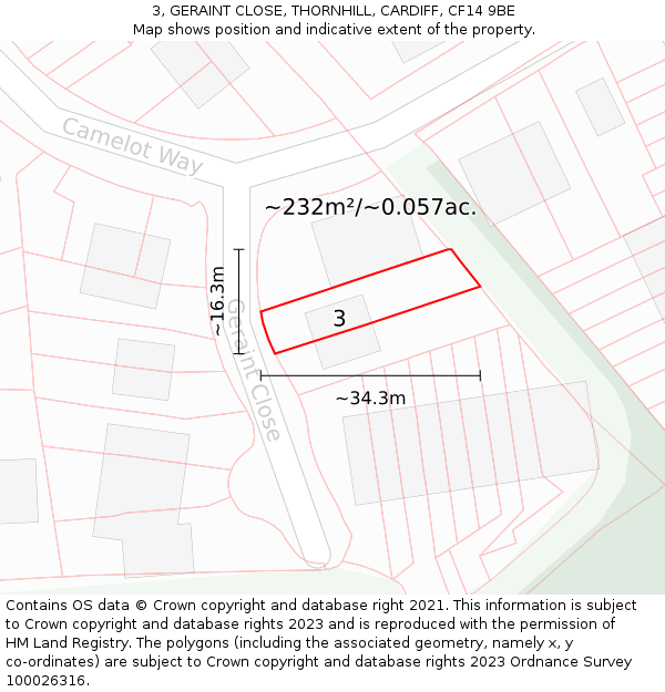 3, GERAINT CLOSE, THORNHILL, CARDIFF, CF14 9BE: Plot and title map