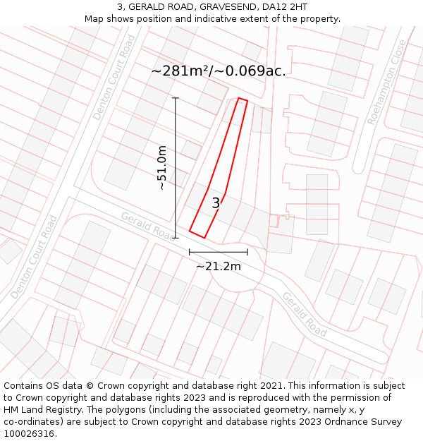 3, GERALD ROAD, GRAVESEND, DA12 2HT: Plot and title map