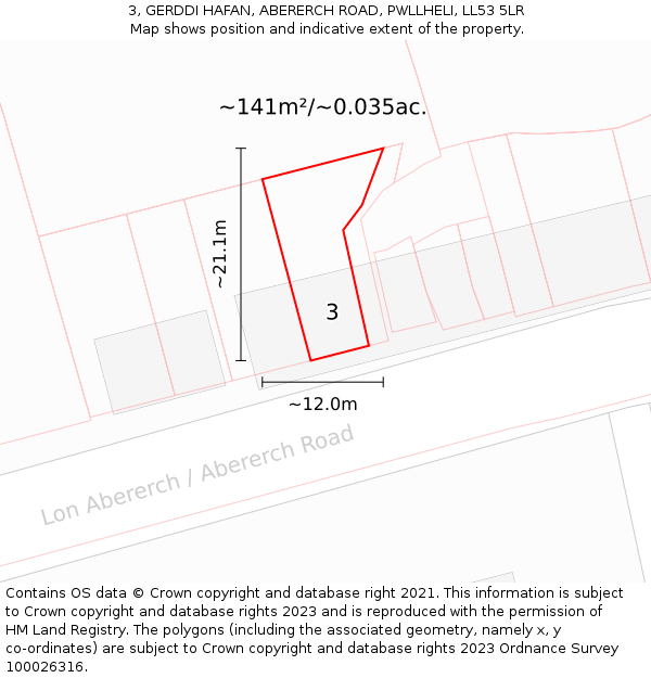 3, GERDDI HAFAN, ABERERCH ROAD, PWLLHELI, LL53 5LR: Plot and title map