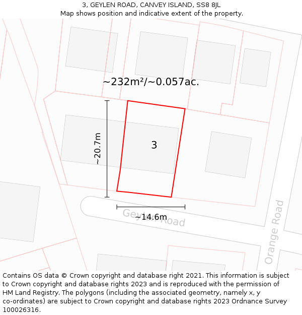 3, GEYLEN ROAD, CANVEY ISLAND, SS8 8JL: Plot and title map