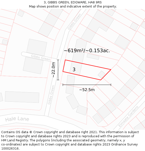 3, GIBBS GREEN, EDGWARE, HA8 9RS: Plot and title map