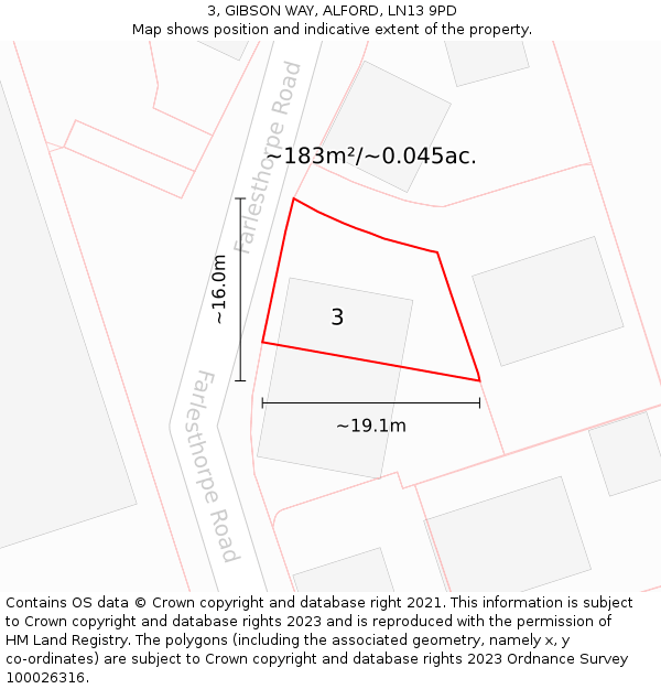 3, GIBSON WAY, ALFORD, LN13 9PD: Plot and title map