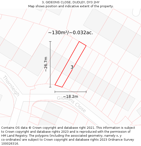 3, GIDEONS CLOSE, DUDLEY, DY3 2HY: Plot and title map