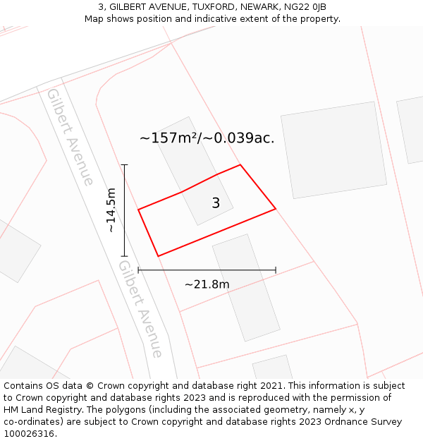 3, GILBERT AVENUE, TUXFORD, NEWARK, NG22 0JB: Plot and title map